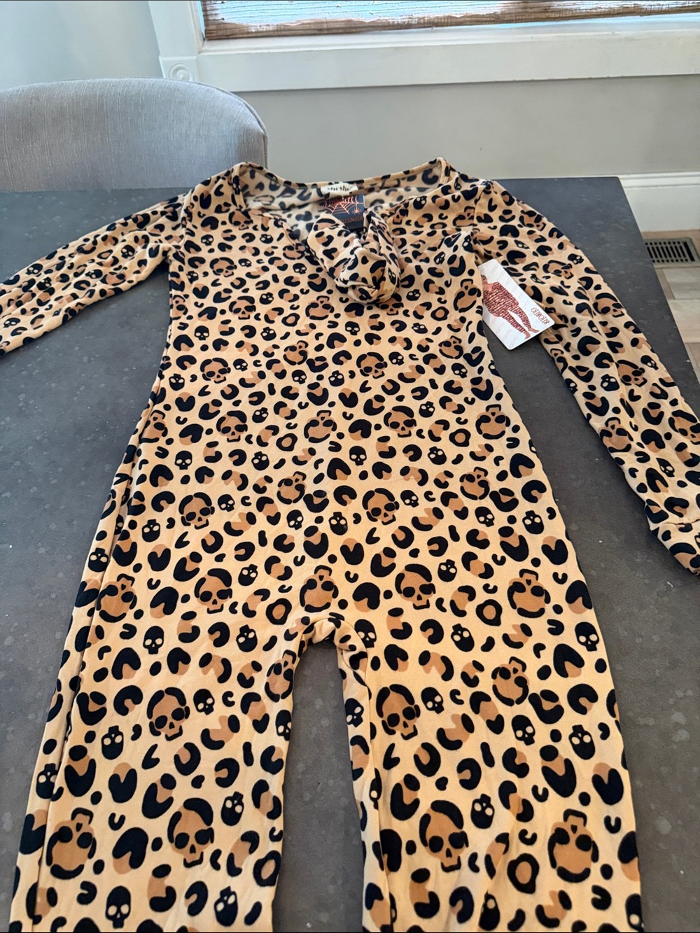 shosho Tan and Black Leopard Skull-Print Women’s Pajama One-Piece